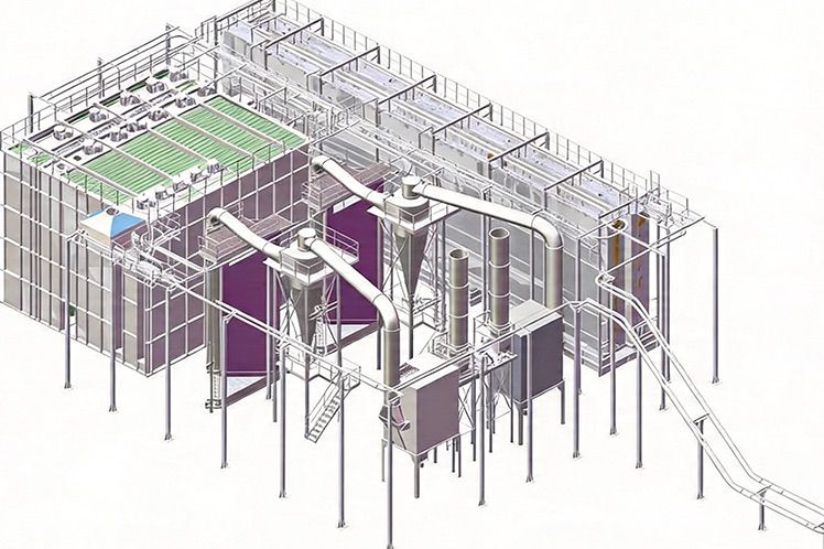 Vertical intelligent automated production line for aluminum profile spraying